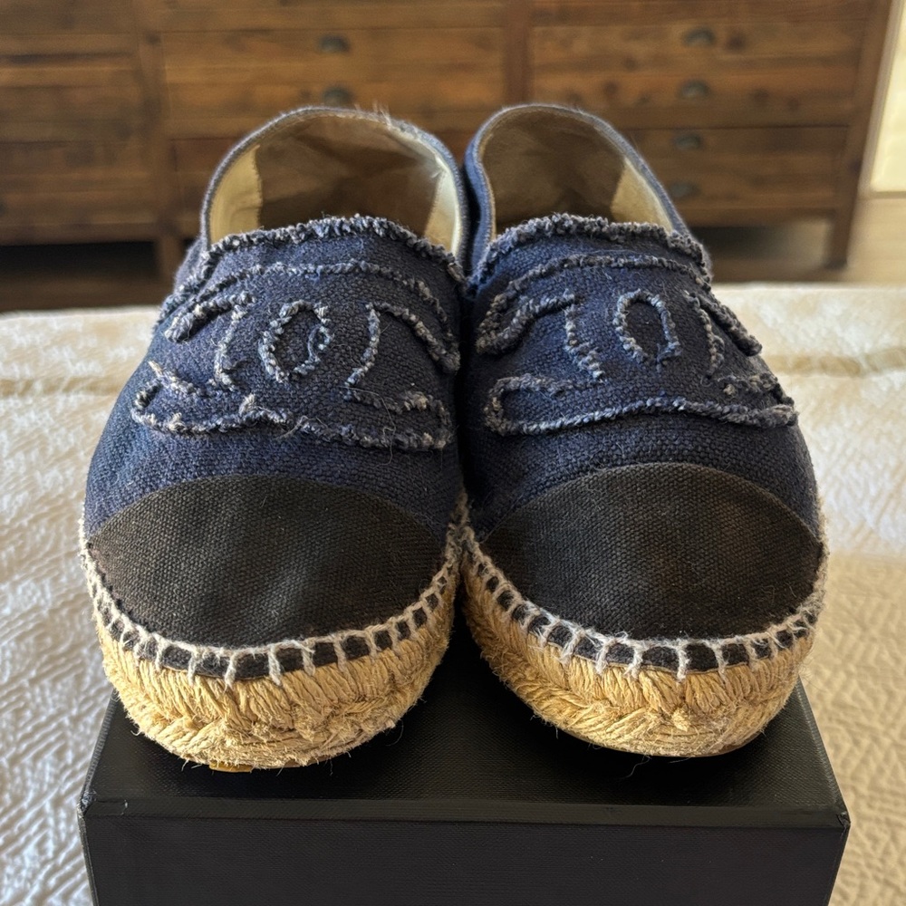 CHANEL Navy and Black Espadrilles